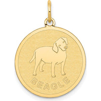 14K Yellow Gold Beagle Dog Charm Pendant - 20mm Engravable Disc by Oro Pregiato
