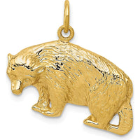 14K Yellow Gold Bear Charm Pendant with Textured Finish - Nature-Inspired Symbol of Strength