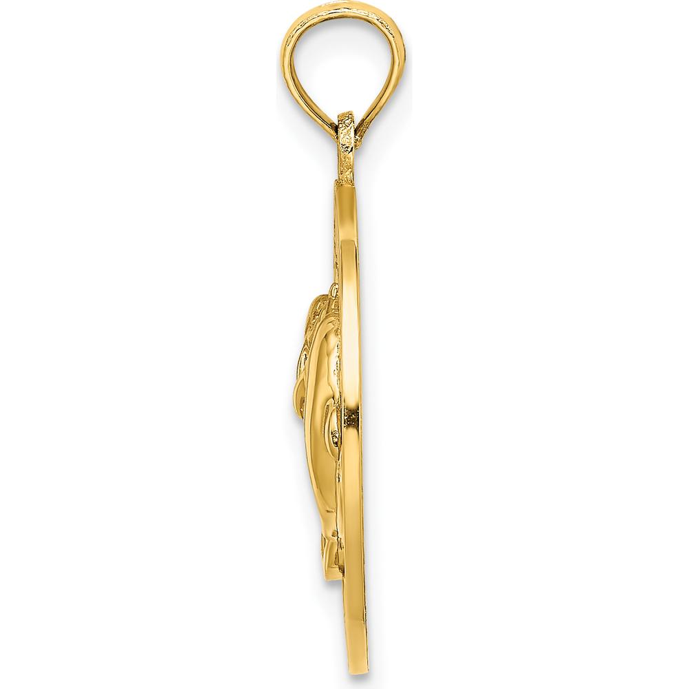 14K Yellow Gold Beaufort SC Circle Pendant with Dolphins and Textured Frame by Oro Pregiato