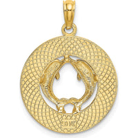 14K Yellow Gold Beaufort SC Circle Pendant with Dolphins and Textured Frame by Oro Pregiato