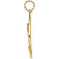 14K Yellow Gold Beaufort South Carolina Palm Tree Pendant with Textured Round Frame by Oro Pregiato