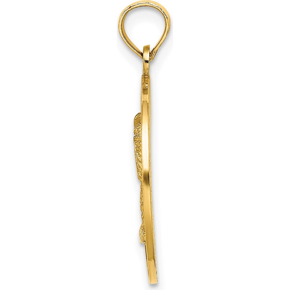 14K Yellow Gold Beaufort South Carolina Palm Tree Pendant with Textured Round Frame by Oro Pregiato