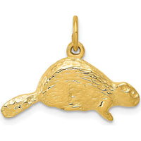 14K Yellow Gold Beaver Charm Pendant with Textured Finish - 16mm Length