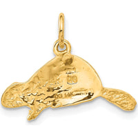 14K Yellow Gold Beaver Charm Pendant with Textured Finish - 16mm Length