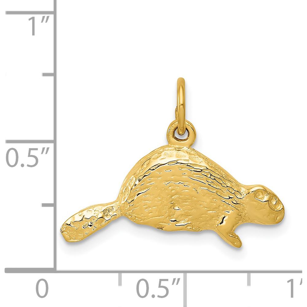 14K Yellow Gold Beaver Charm Pendant with Textured Finish - 16mm Length