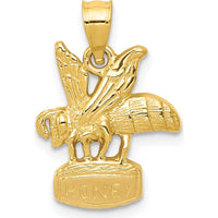 14K Yellow Gold Bee on HONEY Jar Pendant with Textured Finish by Oro Pregiato