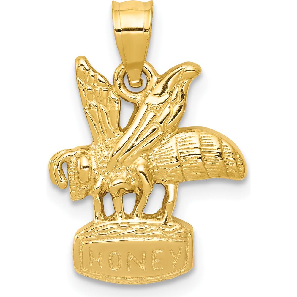 14K Yellow Gold Bee on HONEY Jar Pendant with Textured Finish by Oro Pregiato