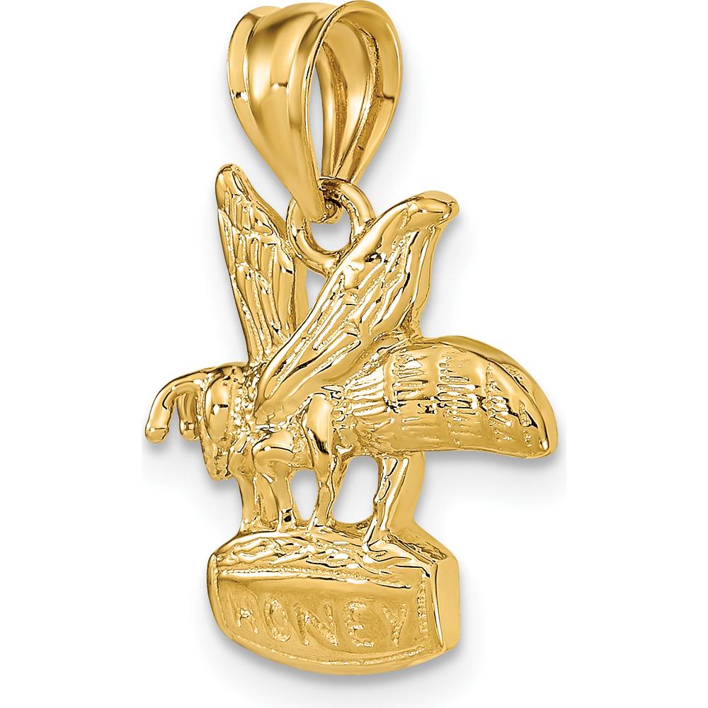 14K Yellow Gold Bee on HONEY Jar Pendant with Textured Finish by Oro Pregiato
