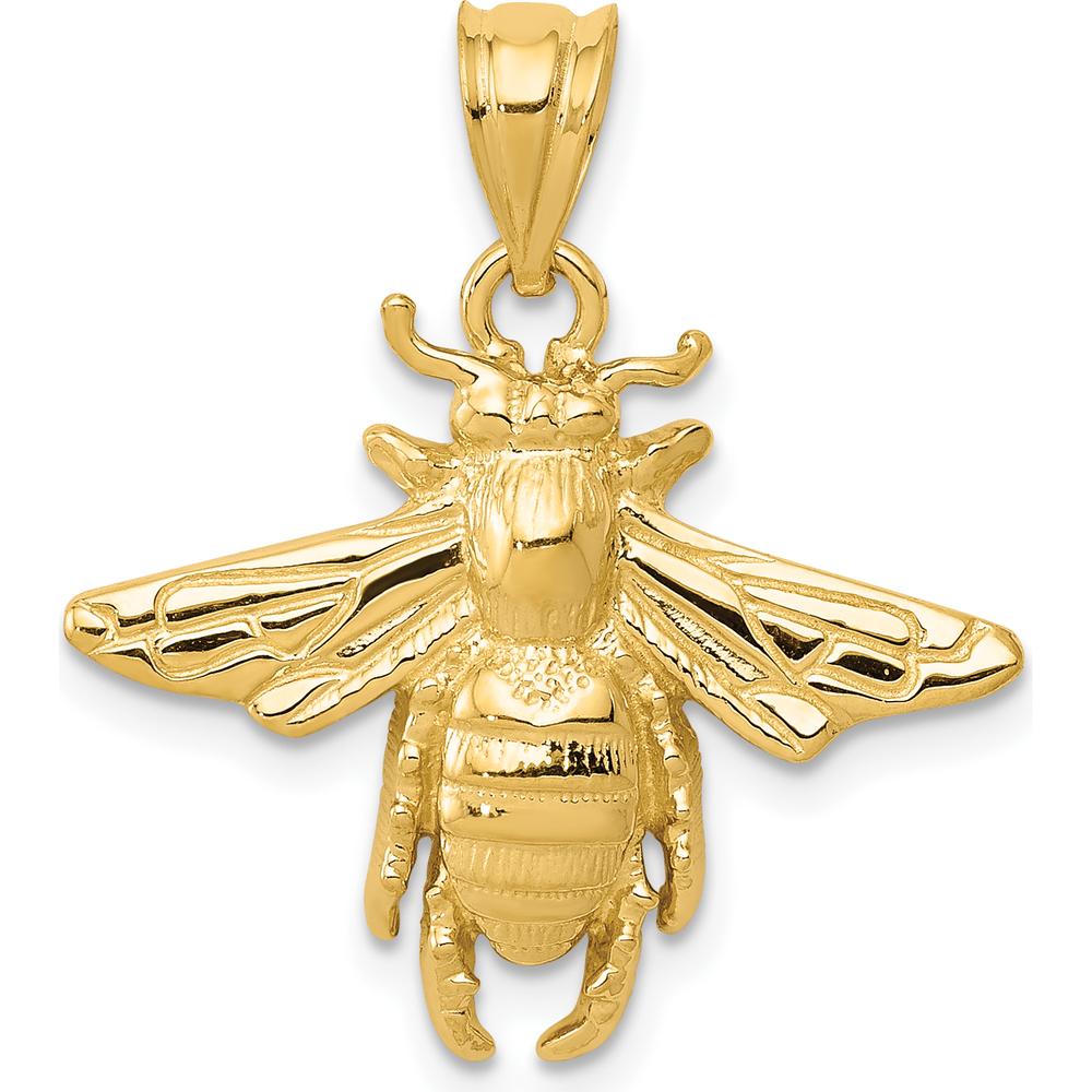14K Yellow Gold Bee Pendant - Solid Open Back Design, 24mm Length by Oro Pregiato