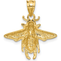 14K Yellow Gold Bee Pendant - Solid Open Back Design, 24mm Length by Oro Pregiato