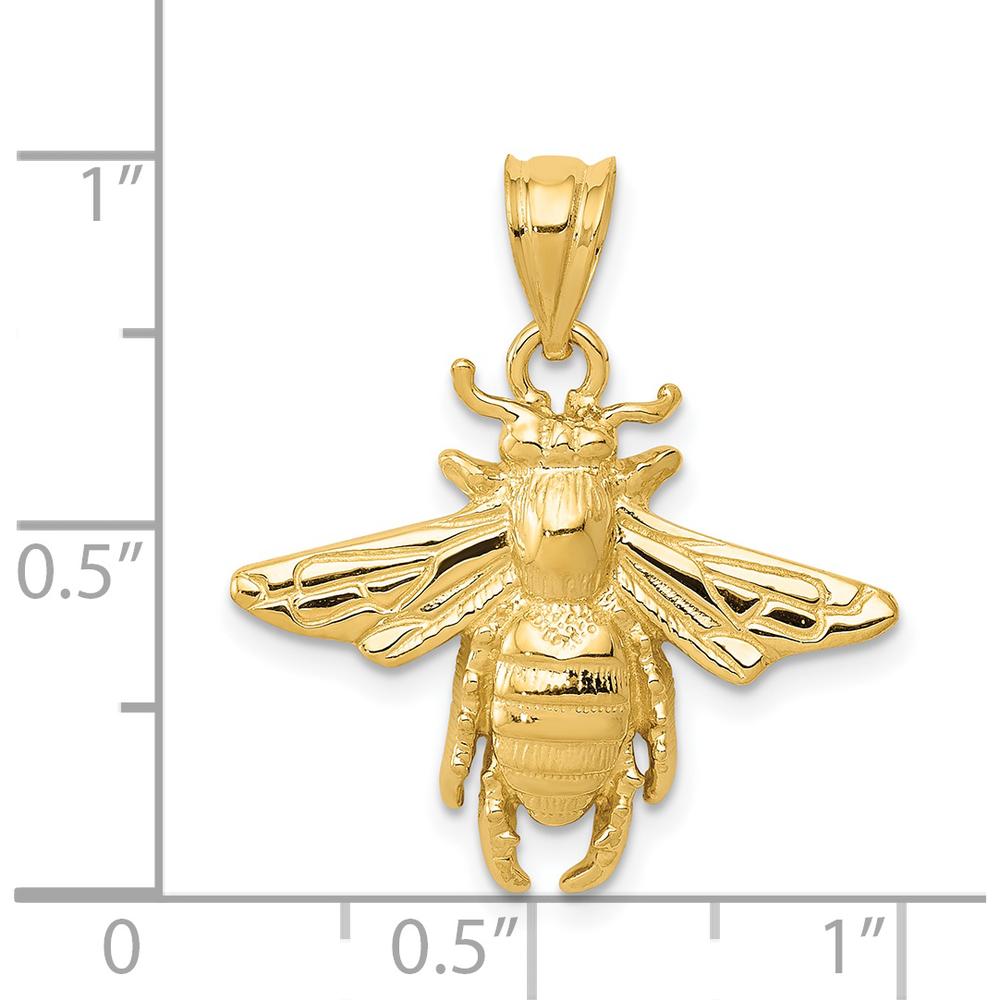 14K Yellow Gold Bee Pendant - Solid Open Back Design, 24mm Length by Oro Pregiato
