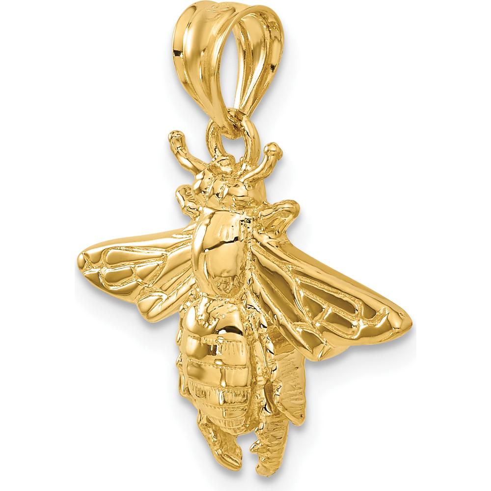 14K Yellow Gold Bee Pendant - Solid Open Back Design, 24mm Length by Oro Pregiato