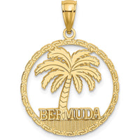 14K Yellow Gold Bermuda Palm Tree Round Charm Pendant - Tropical Themed Design by Oro Pregiato