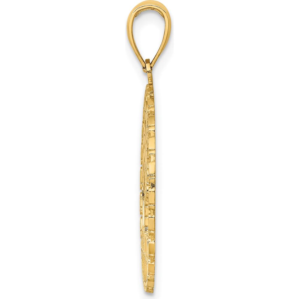 14K Yellow Gold Bermuda Palm Tree Round Charm Pendant - Tropical Themed Design by Oro Pregiato