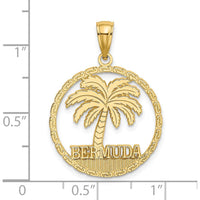 14K Yellow Gold Bermuda Palm Tree Round Charm Pendant - Tropical Themed Design by Oro Pregiato