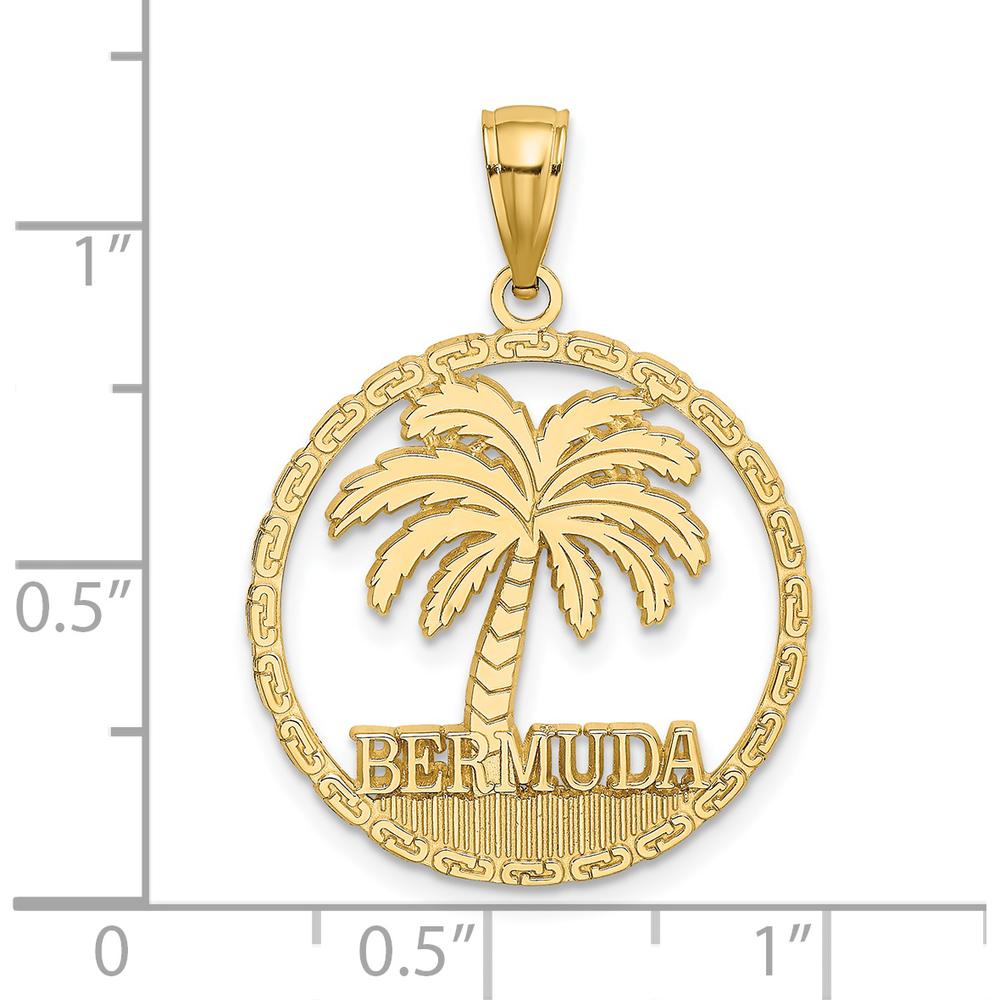 14K Yellow Gold Bermuda Palm Tree Round Charm Pendant - Tropical Themed Design by Oro Pregiato