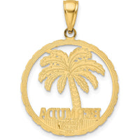 14K Yellow Gold Bermuda Palm Tree Round Charm Pendant - Tropical Themed Design by Oro Pregiato