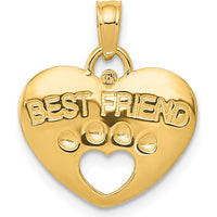14K Yellow Gold Best Friend Heart Pendant with Cut-Out Paw Print by Oro Pregiato