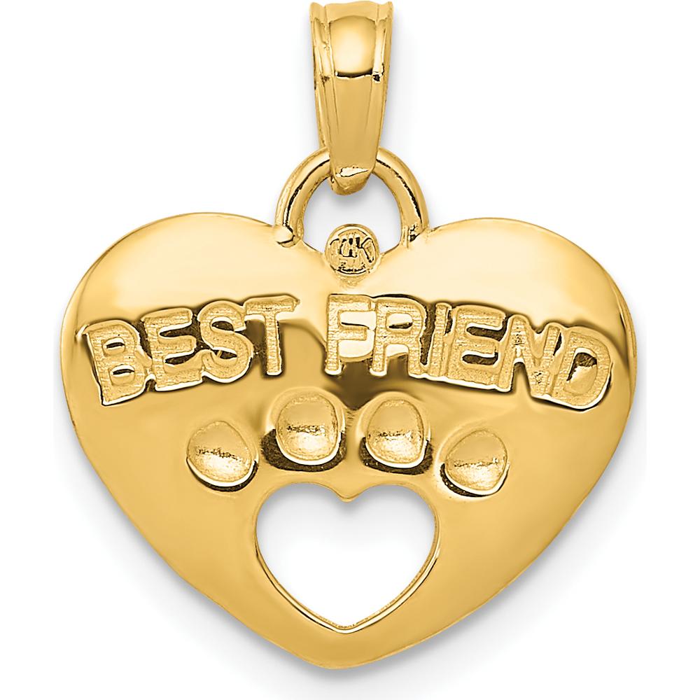 14K Yellow Gold Best Friend Heart Pendant with Cut-Out Paw Print by Oro Pregiato