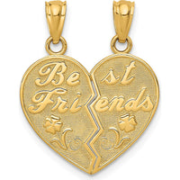 14K Yellow Gold Best Friends Heart Pendant with Floral Detail - Break-Apart Design by Oro Pregiato
