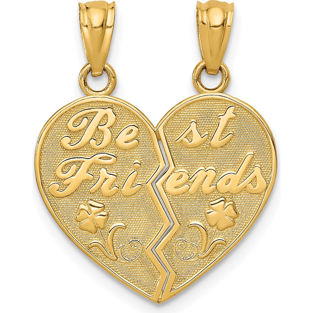 14K Yellow Gold Best Friends Heart Pendant with Floral Detail - Break-Apart Design by Oro Pregiato