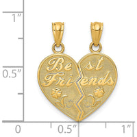 14K Yellow Gold Best Friends Heart Pendant with Floral Detail - Break-Apart Design by Oro Pregiato