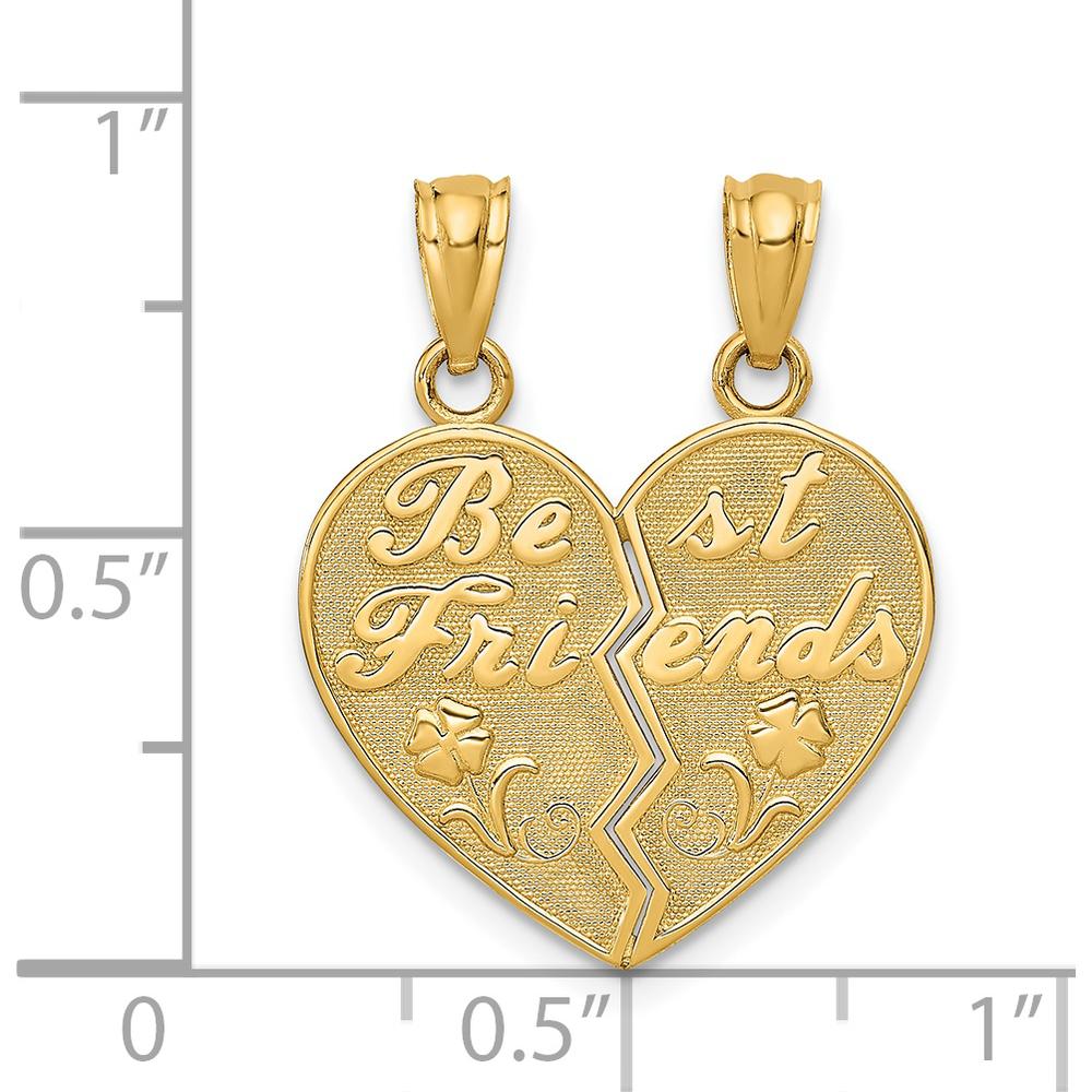 14K Yellow Gold Best Friends Heart Pendant with Floral Detail - Break-Apart Design by Oro Pregiato