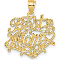 14K Yellow Gold "Best Mom" Charm Pendant - Polished Finish, Solid Gold by Oro Pregiato