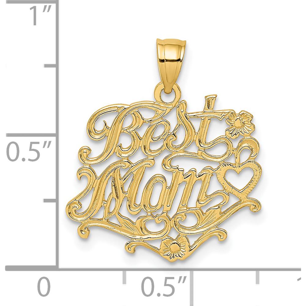 14K Yellow Gold "Best Mom" Charm Pendant - Polished Finish, Solid Gold by Oro Pregiato