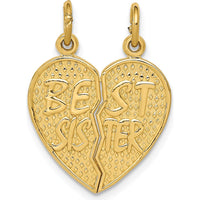 14K Yellow Gold Best Sister 2-Piece Break-Apart Heart Charm Pendant by Oro Pregiato