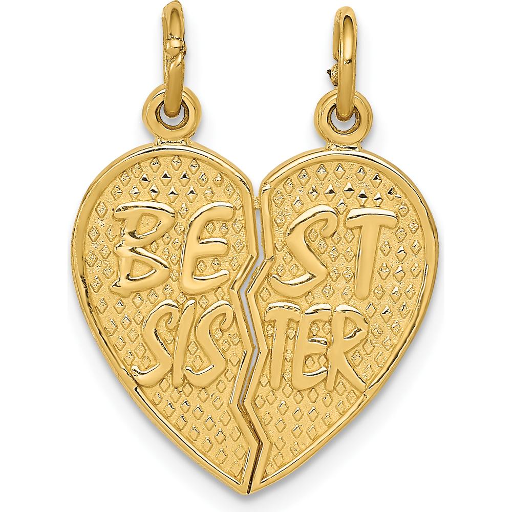 14K Yellow Gold Best Sister 2-Piece Break-Apart Heart Charm Pendant by Oro Pregiato