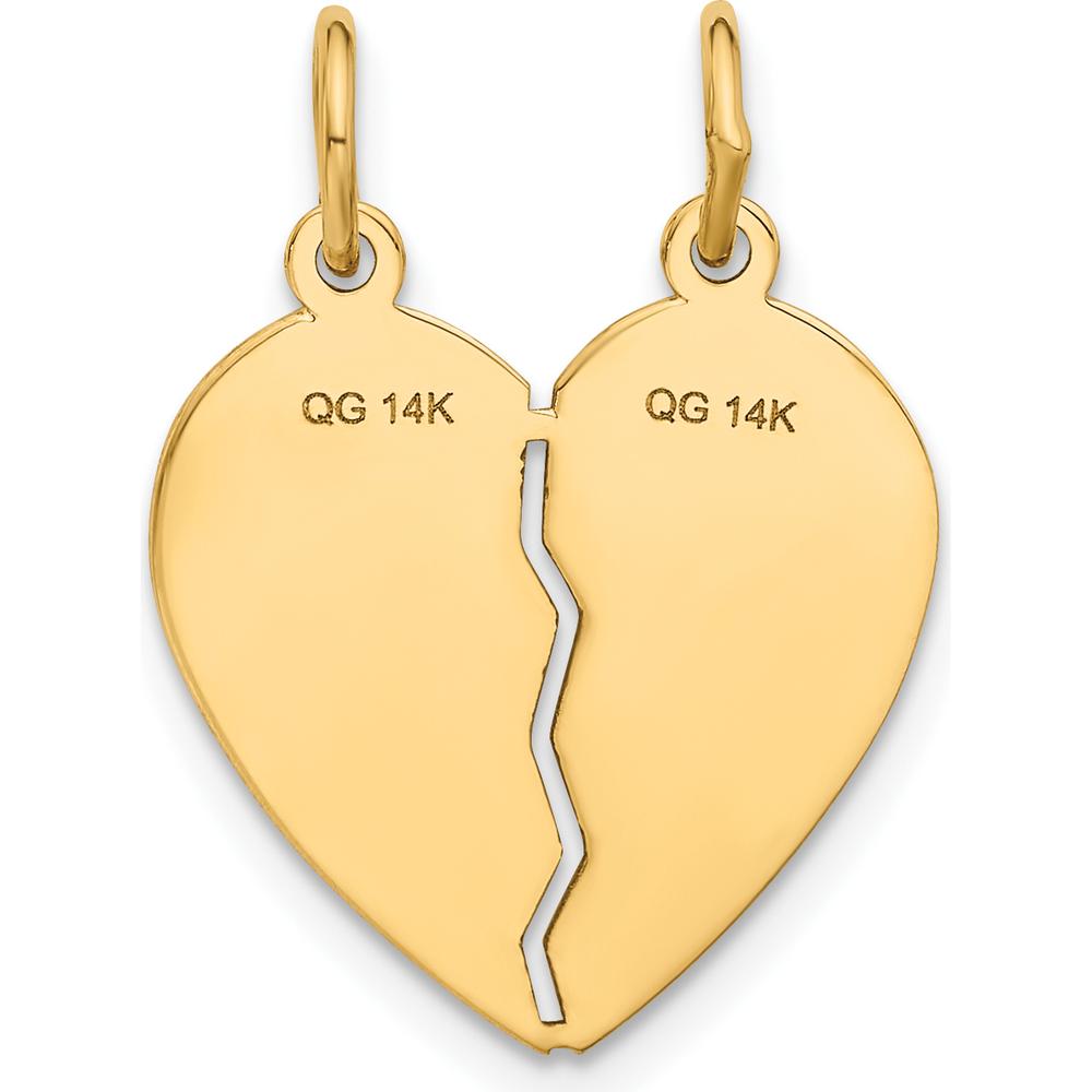 14K Yellow Gold Best Sister 2-Piece Break-Apart Heart Charm Pendant by Oro Pregiato