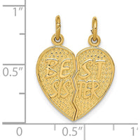 14K Yellow Gold Best Sister 2-Piece Break-Apart Heart Charm Pendant by Oro Pregiato
