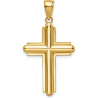 14K Yellow Gold Beveled Cross Pendant - 38.65mm Length by Oro Pregiato