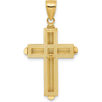 14K Yellow Gold Beveled Cross Pendant - 38.65mm Length by Oro Pregiato