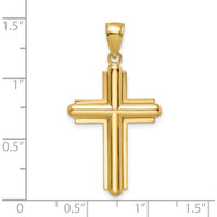 14K Yellow Gold Beveled Cross Pendant - 38.65mm Length by Oro Pregiato