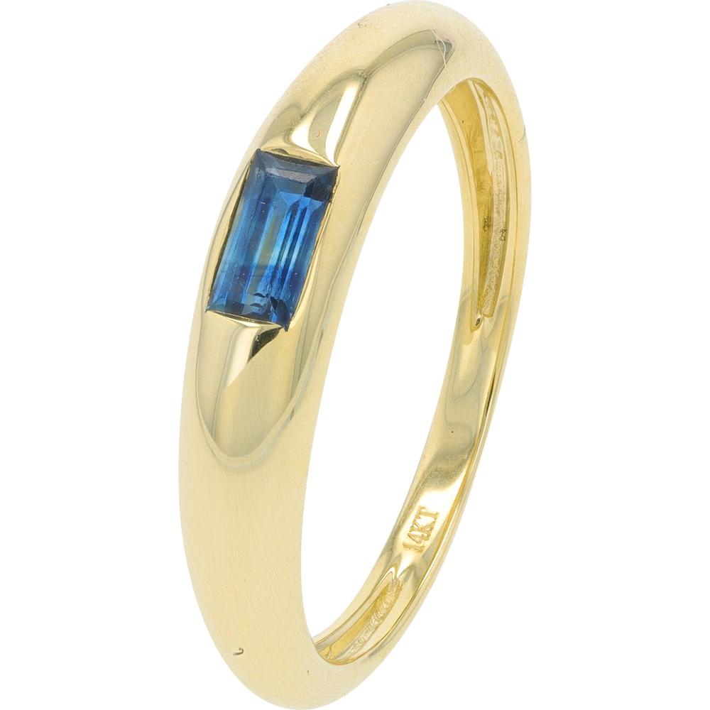 14K Yellow Gold Bezel Band Ring with 0.30 Carat Rectangular Sapphire