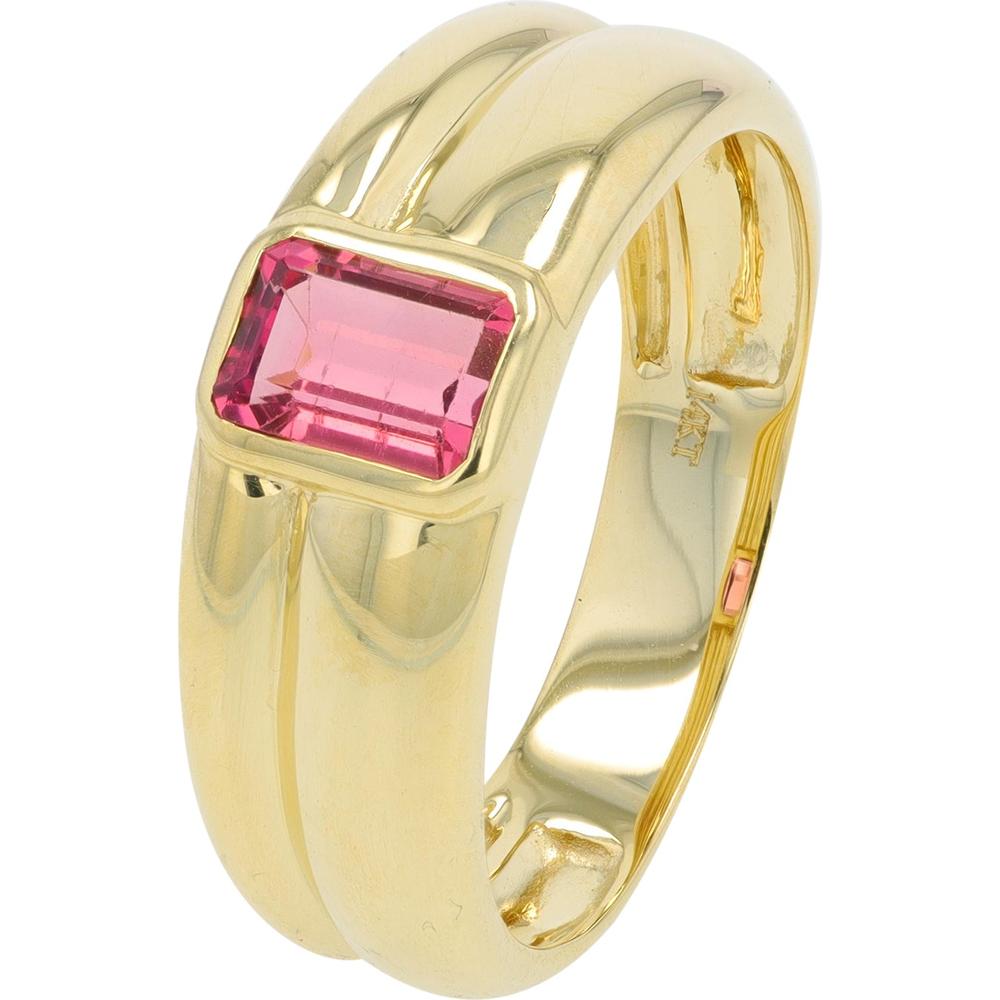 14K Yellow Gold Bezel Band with 0.60 Carat Pink Tourmaline - Emerald Cut