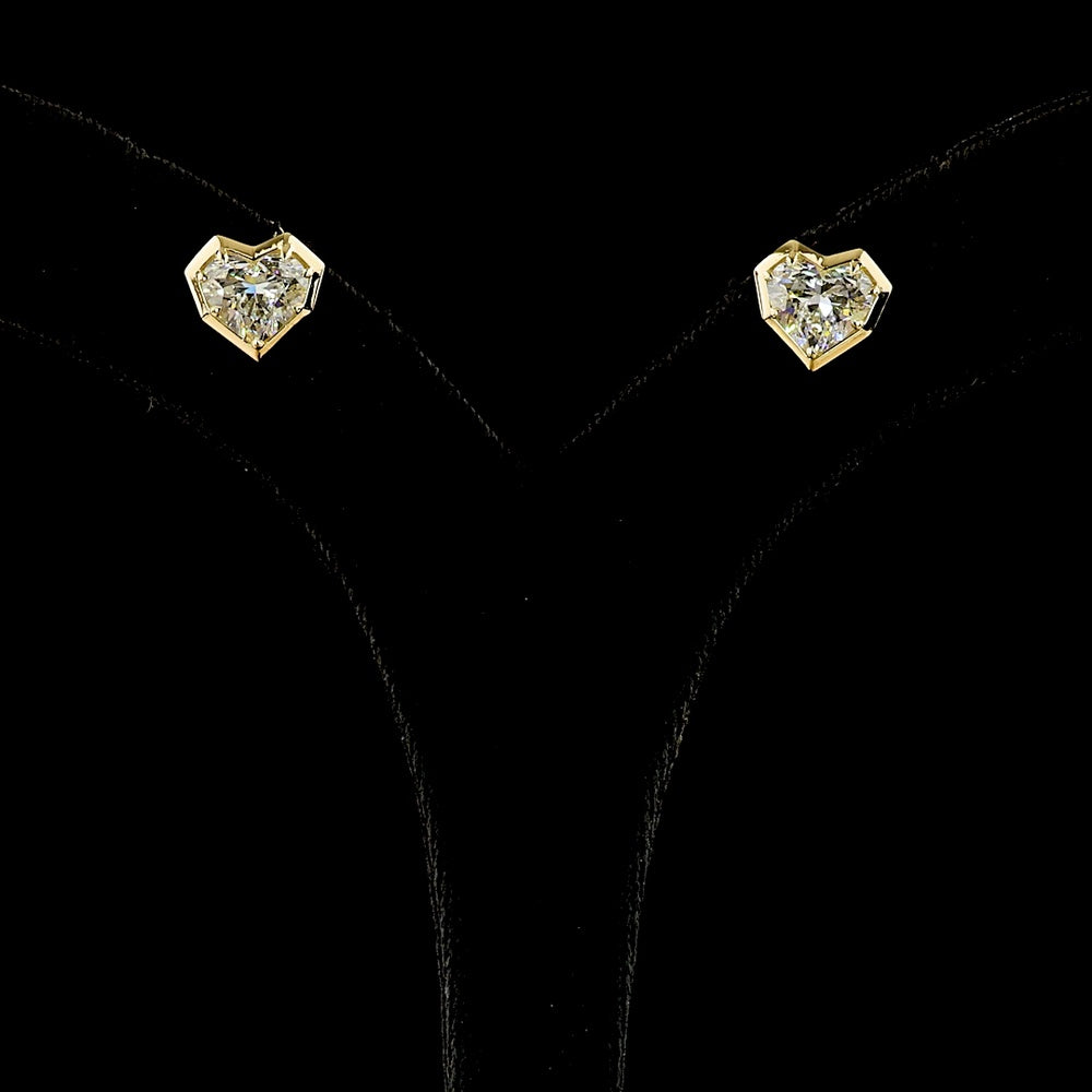14K Yellow Gold Bezel-Prong Heart Cut Lab Diamond Stud Earrings - 3.08 Carat Total Weight with E-F VS1 Diamonds - Covaloro Fine Jewelry