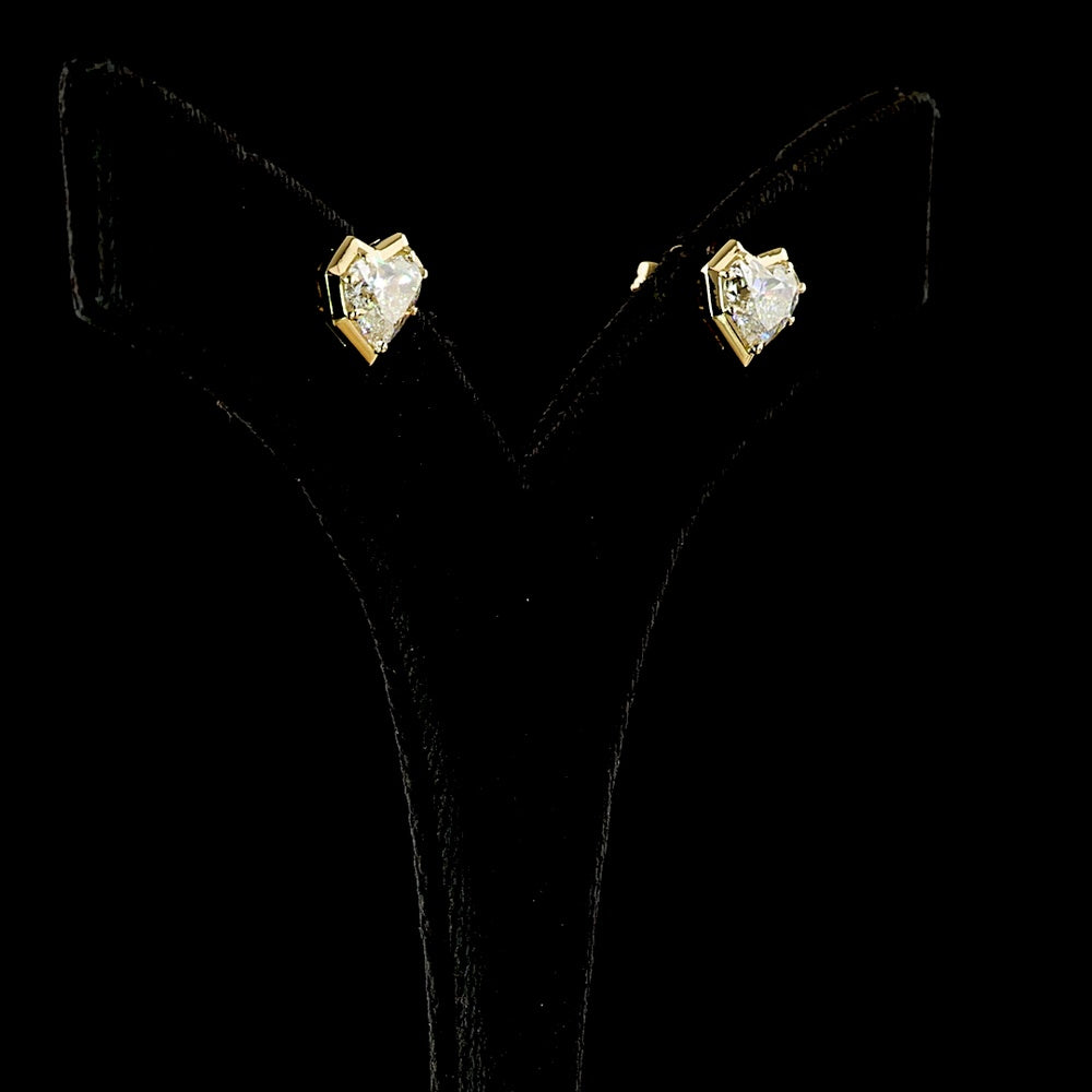 14K Yellow Gold Bezel-Prong Heart Cut Lab Diamond Stud Earrings - 3.08 Carat Total Weight with E-F VS1 Diamonds - Covaloro Fine Jewelry