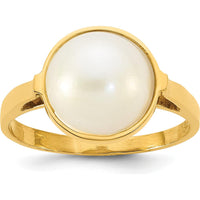 14K Yellow Gold Bezel Set 10-11mm White Mabe Cultured Pearl Ring by Monteluci Fine Jewelry