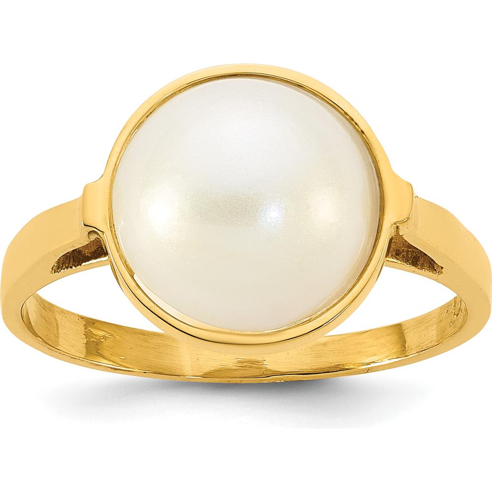 14K Yellow Gold Bezel Set 10-11mm White Mabe Cultured Pearl Ring by Monteluci Fine Jewelry