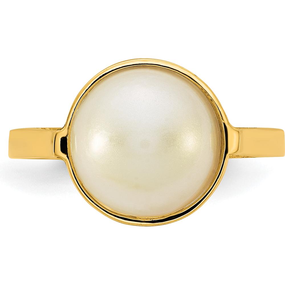 14K Yellow Gold Bezel Set 10-11mm White Mabe Cultured Pearl Ring by Monteluci Fine Jewelry