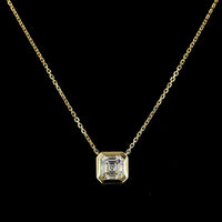 14K Yellow Gold Bezel Set Asscher Cut Lab Diamond Solitaire Pendant - D VVS2 1.00 Carat Total Weight - Covaloro Fine Jewelry