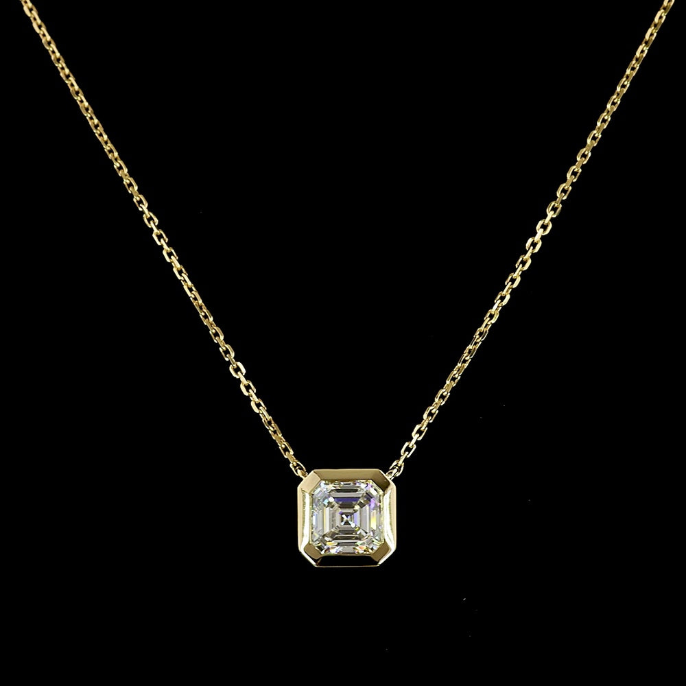 14K Yellow Gold Bezel Set Asscher Cut Lab Diamond Solitaire Pendant - D VVS2 1.00 Carat Total Weight - Covaloro Fine Jewelry