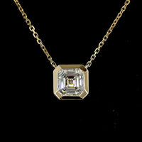14K Yellow Gold Bezel Set Asscher Cut Lab Diamond Solitaire Pendant - D VVS2 1.00 Carat Total Weight - Covaloro Fine Jewelry