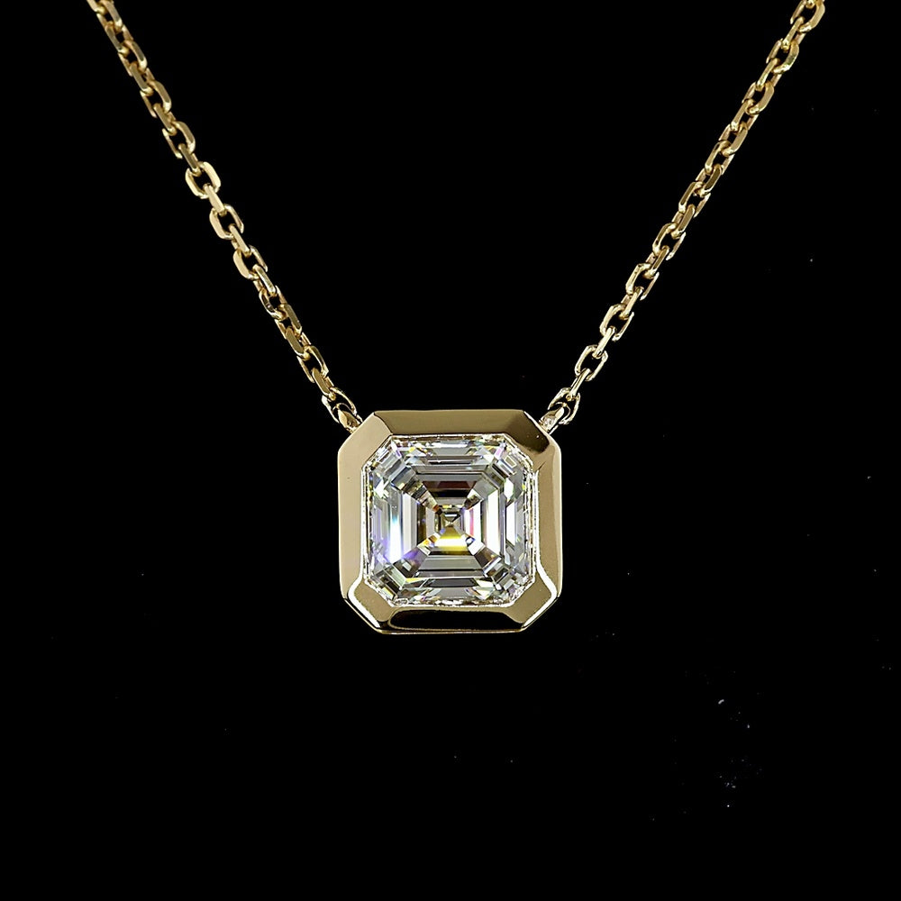 14K Yellow Gold Bezel Set Asscher Cut Lab Diamond Solitaire Pendant - D VVS2 1.00 Carat Total Weight - Covaloro Fine Jewelry