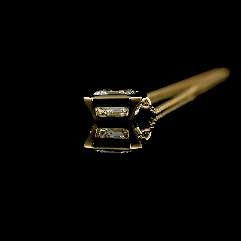 14K Yellow Gold Bezel Set Asscher Cut Lab Diamond Solitaire Pendant - D VVS2 1.00 Carat Total Weight - Covaloro Fine Jewelry