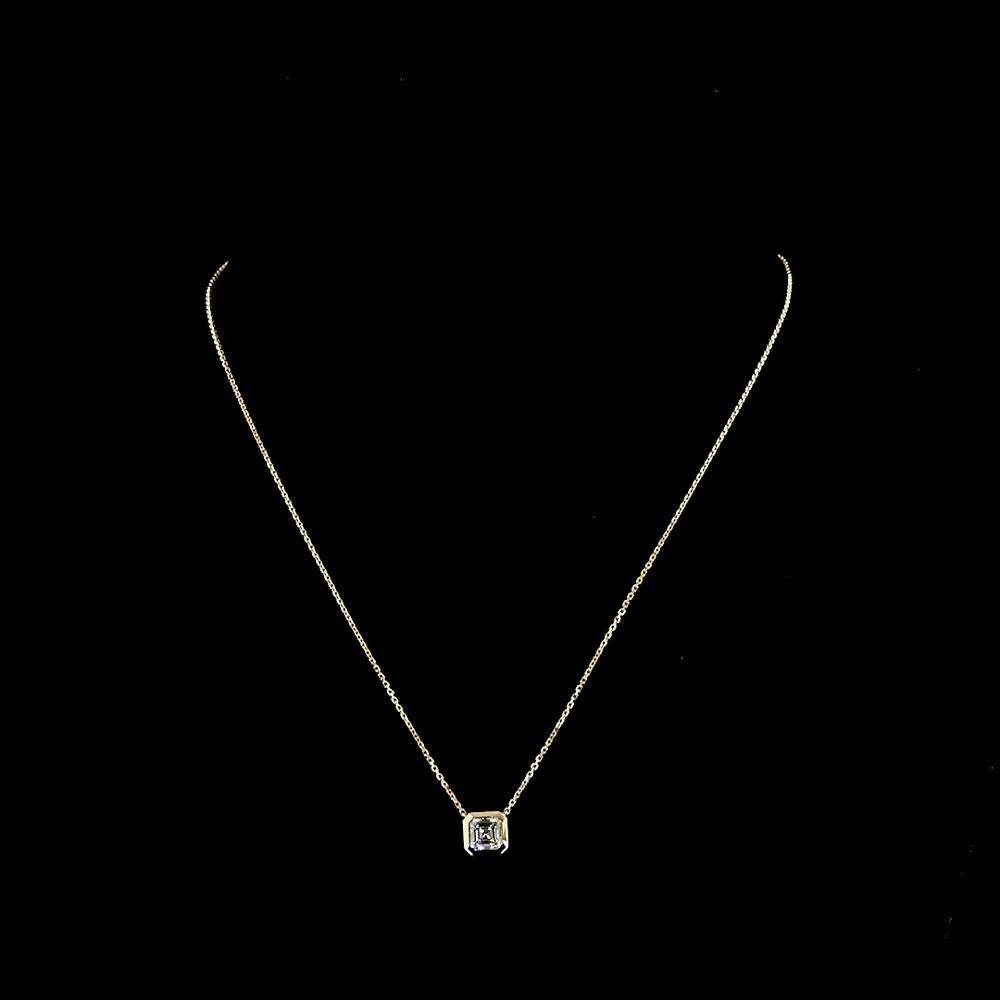 14K Yellow Gold Bezel Set Asscher Cut Lab Diamond Solitaire Pendant - D VVS2 1.00 Carat Total Weight - Covaloro Fine Jewelry