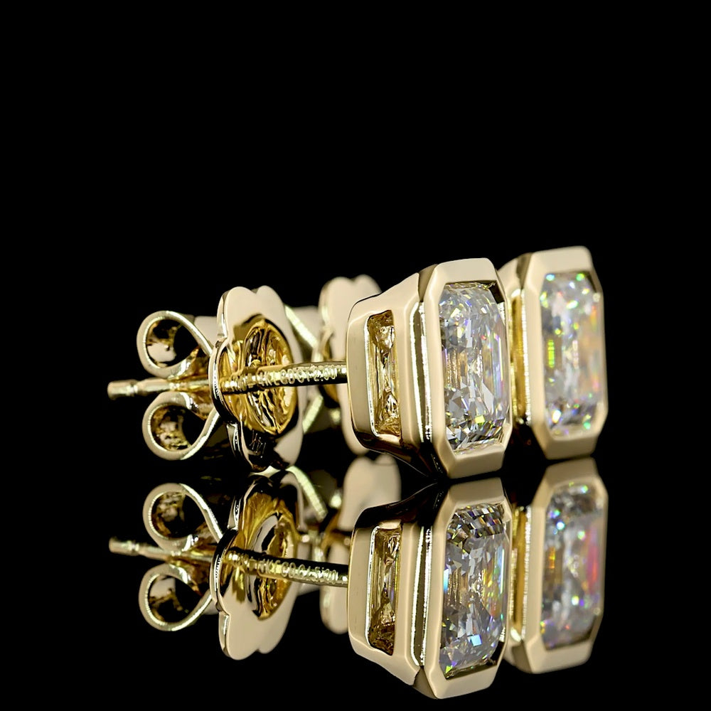 14K Yellow Gold Bezel Set Asscher Cut Lab Diamond Stud Earrings - 2.50 Carats Total Diamond Weight (E-F Color, VVS1 Clarity, IGI Certified) - Covaloro Fine Jewelry